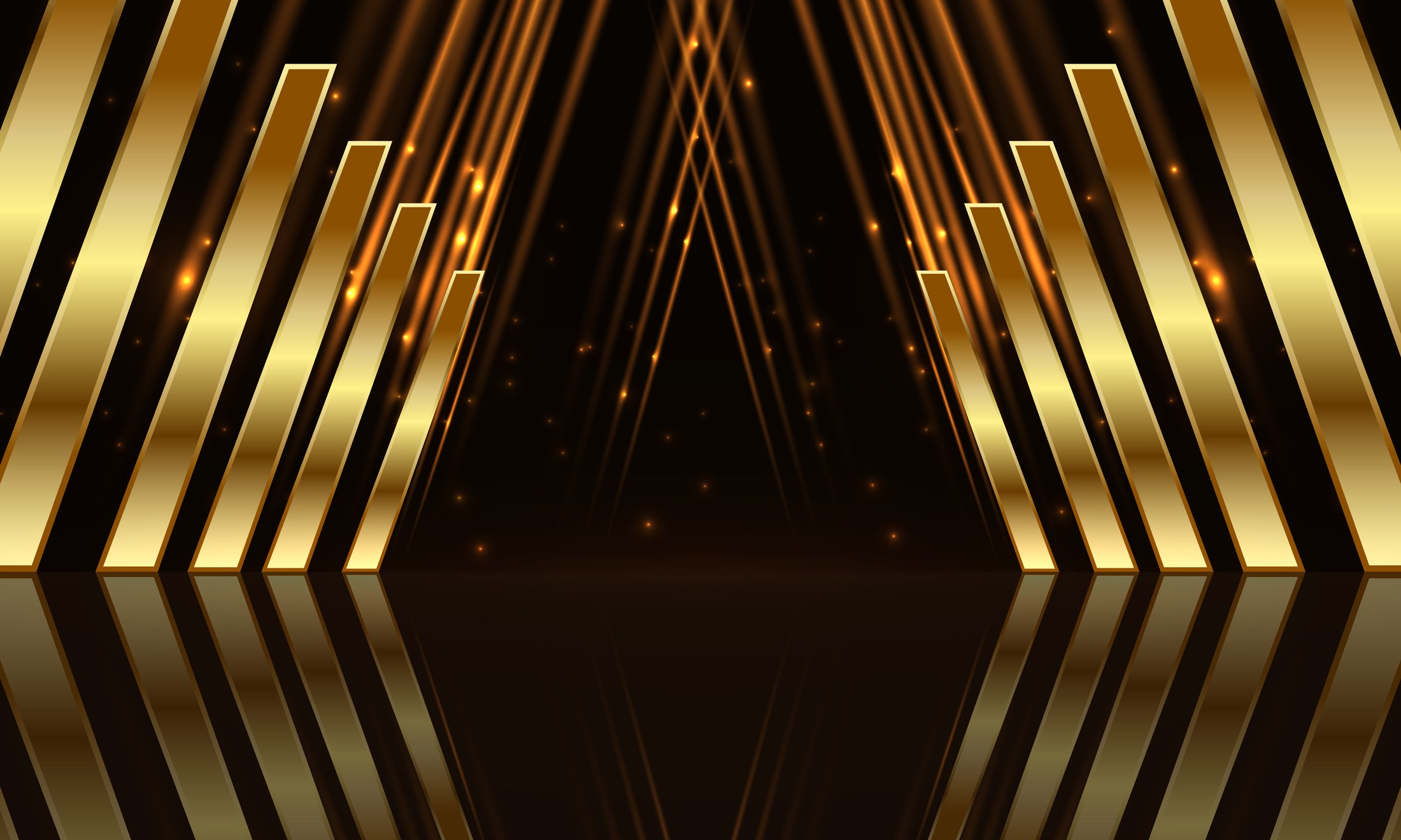 Award ceremony background with golden shapes and light rays.